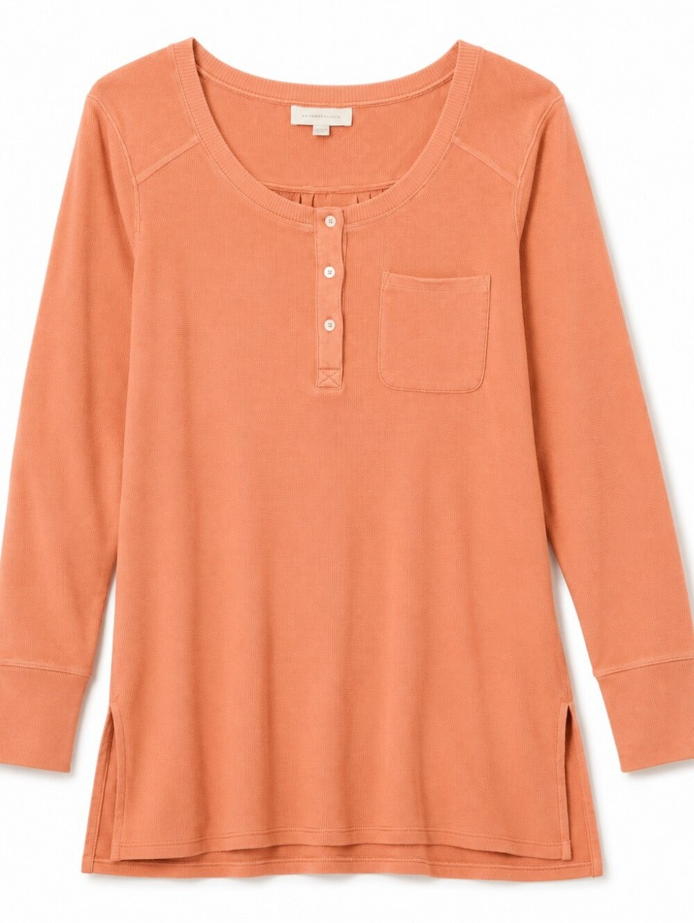 296-Anthropologie Peach Long-Sleeve‎ Henley Tunic